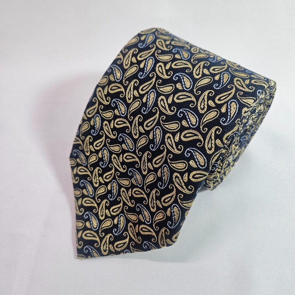 Nautica 100% Silk Tie Mens Paisley Blue Gold‎ Made in USA 3.5" x 61"
